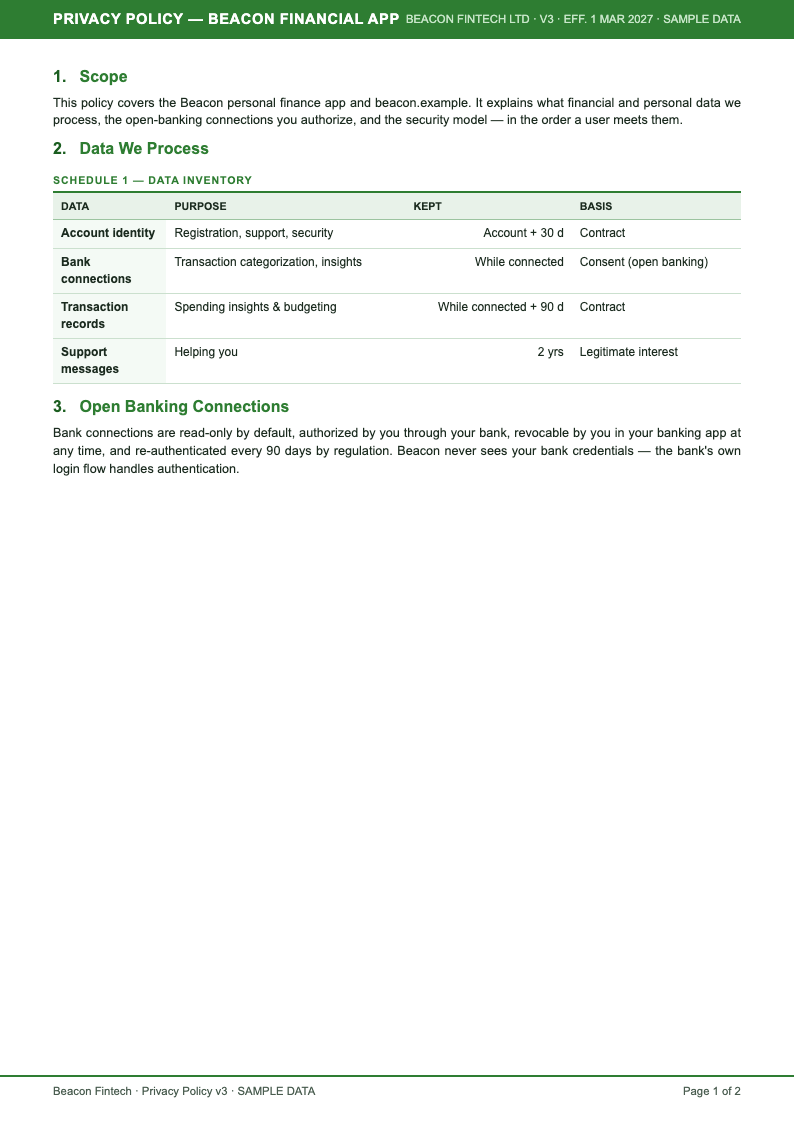 Financial statement privacy policy